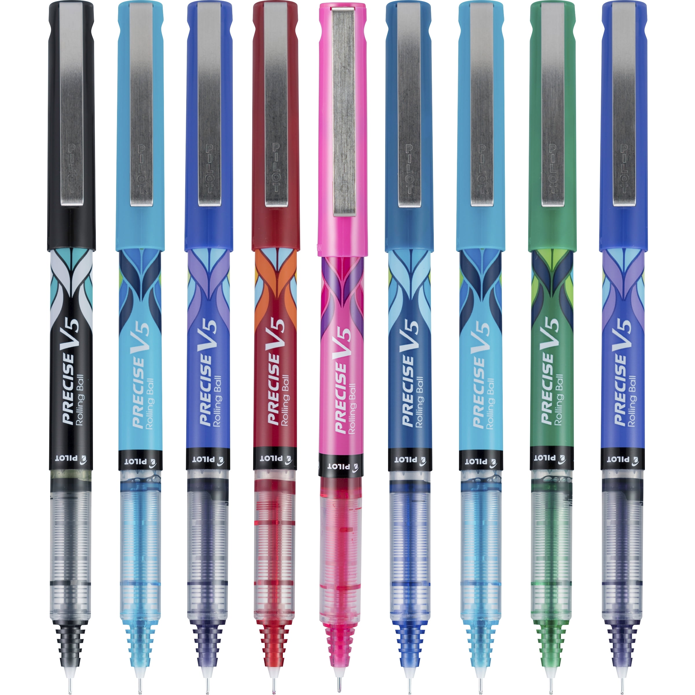 Pilot Precise V5 Deco Stick Liquid Ink Rolling Ball Pens, Extra Fine Point, Assorted Colors, 9 Count