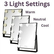 Jerdon 11.5 inch x 15.75 inch Rectangular Makeup Mirror,Black Frame, Multiple LED Light Settings - Model JHW100B
