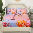 thumbnail image 2 of Ocean Dolphin Fitted Sheet Twin Size,Cute Dolphin Pattern Bedding Set Teen Pink Rainbow Mermaid Tails Bed Sheets(No Top Sheet）, 2 of 5