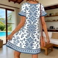 thumbnail image 5 of Gamivast Women Boho Shift Dress Floral Print Tie Neck Short Sleeve Tunic Mini Dress Summer Beach Loose Fit Casual Vacation Party Flowy Sun Dress Wear, 5 of 8