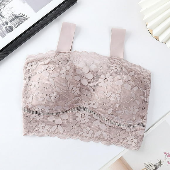 LOVZFMLL Bras for Women Fashion Women Solid Color Steel Rings Lace Pad Gathering Camisole Integrated Type Daily Bra Pink M