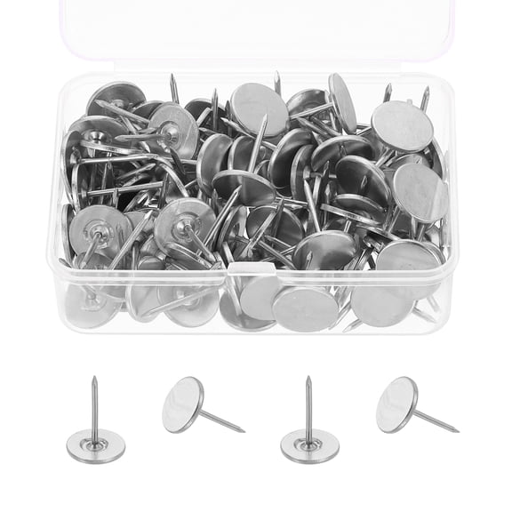 100Pcs Thumb Tacks, 9/16"x13/16" Flat Head Upholstery Push Pins, Silver