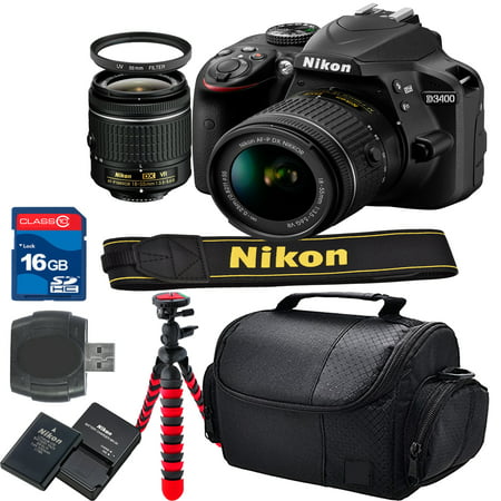Nikon D3400 Bundle + 18-55mm VR Lens + 16gb High Speed Memory Card + Card reader  + UV Filter + Camera Gadget Bag(Certified