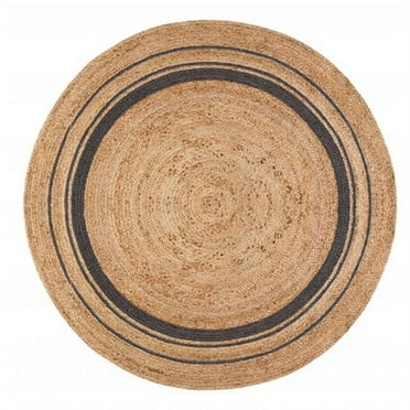 4 ft. Round Kerala Mist Jute Hand Braided Rug - Tan, Gold & Blue