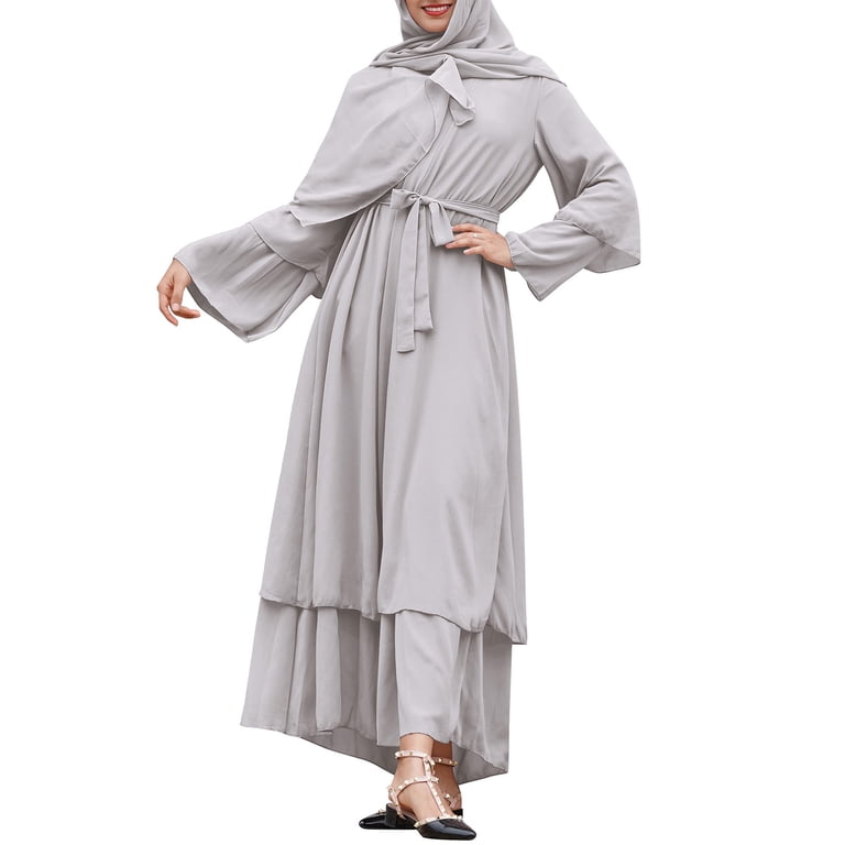 chiffon muslim dress Women Muslim Dress, Chiffon Embroidery Long Dress Skirts Long Sleeves  Kaftan Holiday Lace Maxi Dress