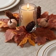 thumbnail image 3 of 4 Pcs Artificial Maple Leaves & Berries Candle Rings, 11" Wide Autumn Wreaths, Fall Candle Holders, Farmhouse Thanksgiving Candle Holder Wreaths, Wedding Centerpiece Table Door, Halloween Decoration, 3 of 6