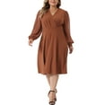 thumbnail image 2 of Vestido de novia de talla grande para mujer Agnes Orinda, con mangas largas, puntos suizos, escote en V, vestido formal 3X color caramelo, 2 of 6