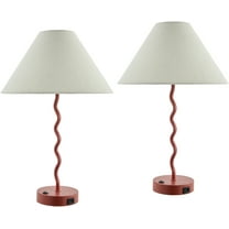 Livabliss Begonia Cottage Accent Table Lamp, 20-inch, Red with White Shade (Set of 2)
