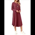 thumbnail image 3 of Vestido Informal Holgado de Cuello Redondo y Larga para Mujer, con Bolsillos Inclinados y Dobladillo Curvo. Vino Tinto S, 3 of 9