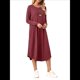 thumbnail image 3 of Vestido Informal Holgado de Cuello Redondo y Larga para Mujer, con Bolsillos Inclinados y Dobladillo Curvo. Vino Tinto M, 3 of 9