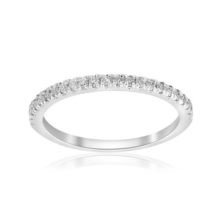 - Stackable Band 1/5ct Diamond Wedding Band 10K White Gold Womes Anniversary Pave