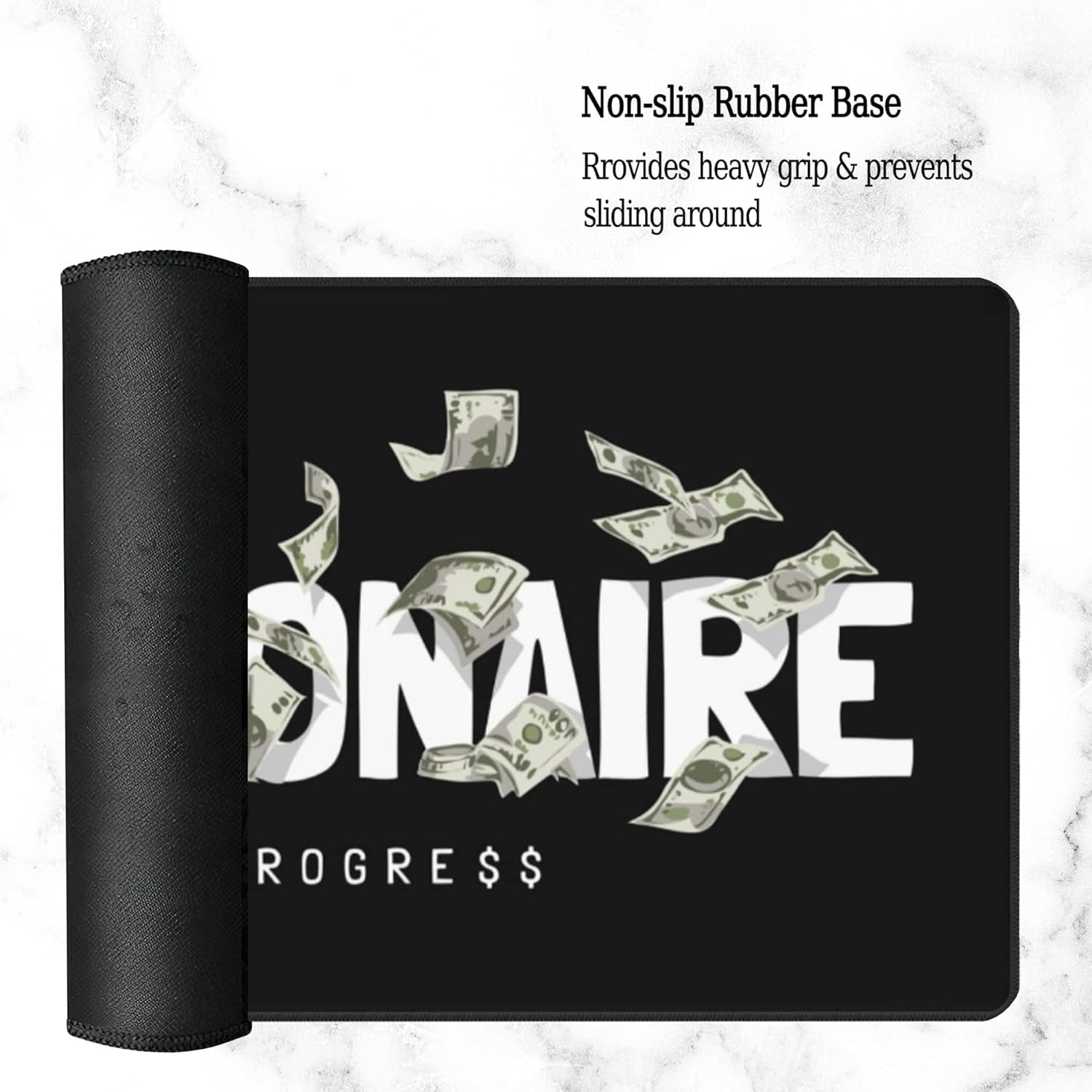 Gaming Mouse Pad,Desk Mat Extended Large Millionaire Slogan with Flying Banknote Mouse Pad Mat with Non-Slip Base Stitched Edges Mousepad for Computer,Office,Keyboard 31.5''×15.7''