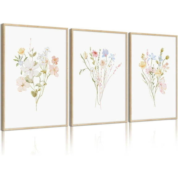 FCCUYE Wildflower Nursery Wall Art Pink Watercolor Floral Painting Baby Girl Nursery Canvas Wall Decor Vintage Botanical Flower Picture Boho Wildflower Prints for Bedroom 12x16x3 Inch Unframed