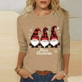 thumbnail image 2 of Women's Christmas Tops 3/4 Length Sleeve T-shirts Xmas Tree Lights Printed Crew Neck Holiday Plus Size Clothes (4XL, Khaki), 2 of 4
