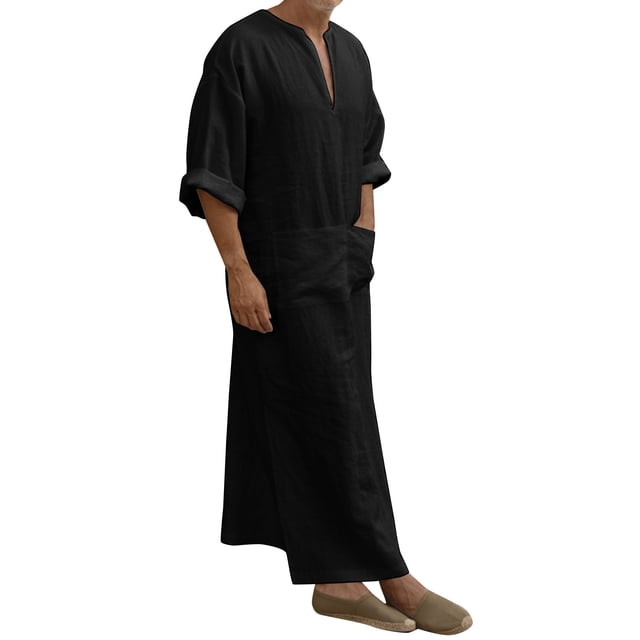 Ketyyh-chn99 Polo pour Hommes Vêtements d'Automne Mode Décontractée en Coton Lin Col en V Manches Longues Robe Veste Noire,G