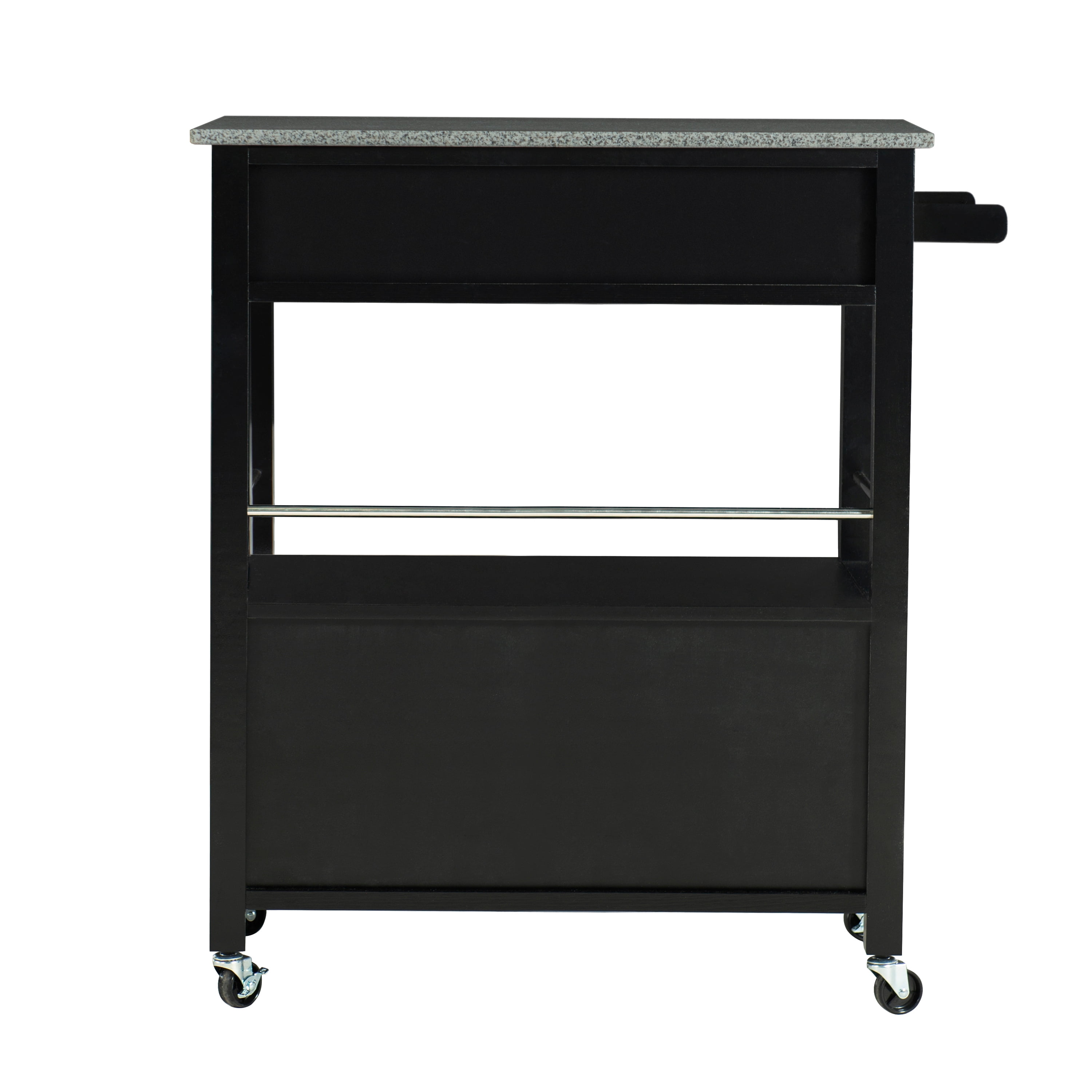 Linon Judith 2-Tier Mobile Serving Cart with Gray & White Speckled Granite Top, 33.5" Length, Black