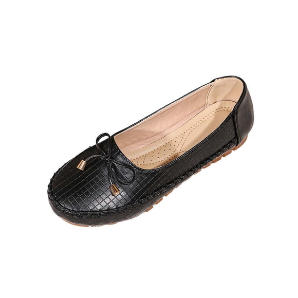 Black Ladies Flat Loafers With Bow Detail Round Toe Closed Toe Soft Sole Casual Comfortable Versatile Fashionable Everyday Slip On Shoes Size 43