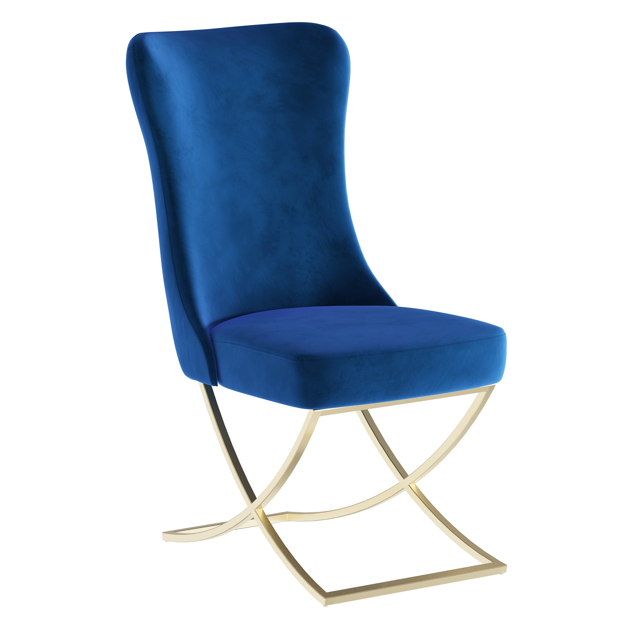 Ottomanson Imperial Upholstered Modern Gold Legged Dining Chair, Set of 2, Blue
