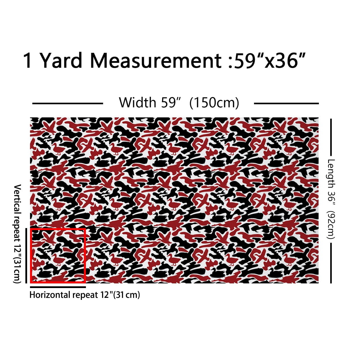 Manfei Geometric Camouflage Fabric by the Yard (3 Yards), Military Camo Decorative Fabric by the Yard, Hunting Duck DIY Fabric, Black Red White