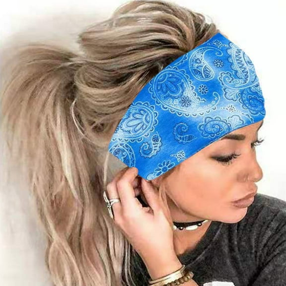 GZWYHT Headbands for Women,Hair Accessories Women Print Headband Elastic Head Wrap Hair Band Bandana Headband Skincare Headband,Hair Bands,Head Scarf Blue