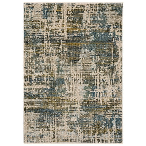 Oriental Weavers Hayden Area Rug - HAY05 - 9'10" x 12'10" - in Blue/ Gold - Modern Style, Stain Resistant, Family and Pet Friendly , Family, Dining, Living Room Rug