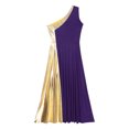 thumbnail image 7 of Alvivi Womens Metallic Gold Color Block One Shoulder Sleeveless Liturgical Praise Dance Dress Purple XL, 7 of 7
