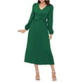thumbnail image 2 of Pisexur Robe à Manches Longues Col en V Mode Femme Robe Plissée Unie Col en V, 2 of 8