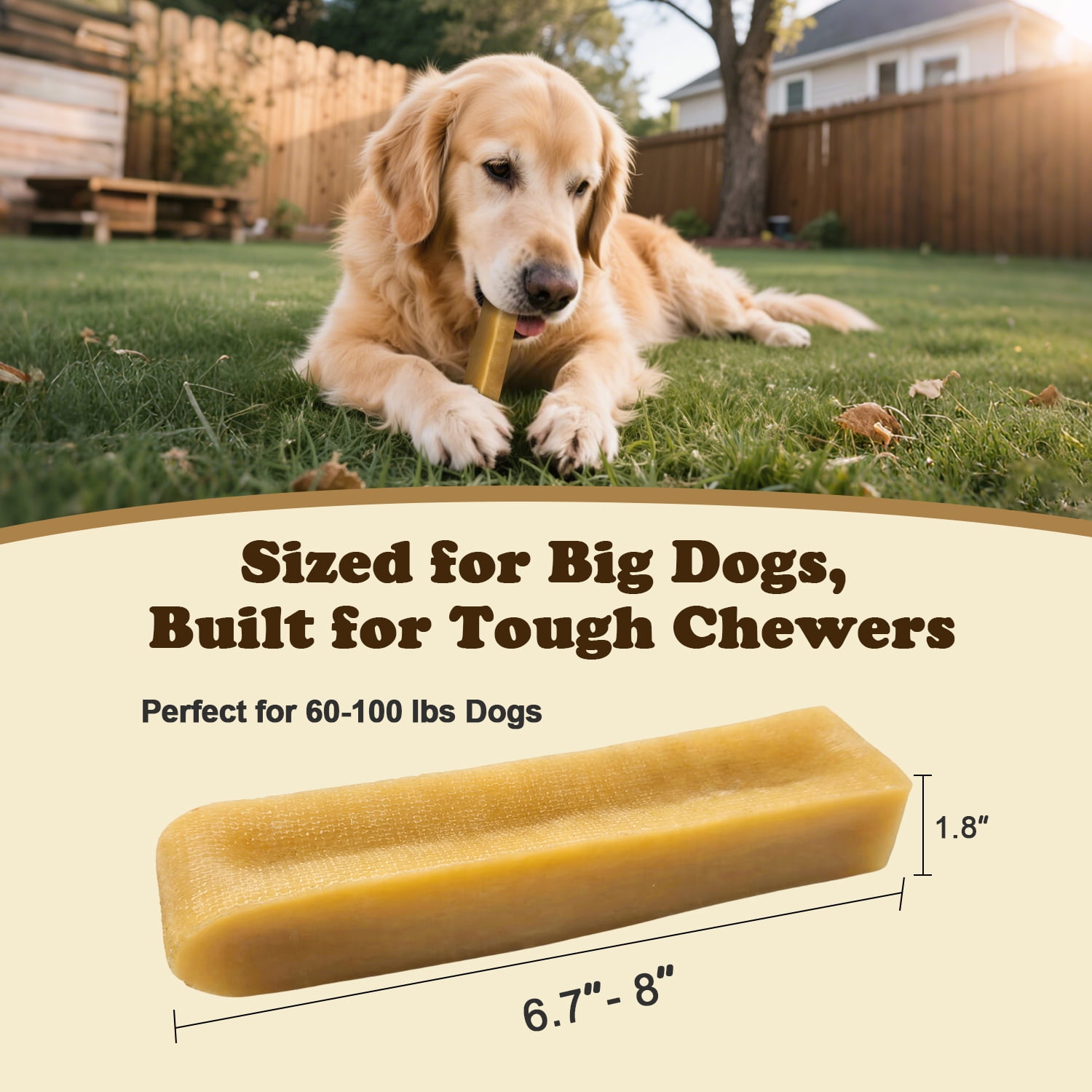 PETPURO Yak Cheese Dog Chews, Long-Lasting Natural Treats for Large Dogs, 6.5–8", 4-Pack