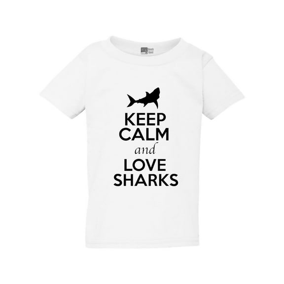 Keep Calm And Love Sharks Fish Animal Lover Toddler Kids T-Shirt Tee