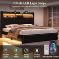 thumbnail image 5 of Queen Bed Frame with Storage Headboard, Built-in Charging Station & 2 Storage Drawers, Black Fabric Platform Bed, 5 of 8