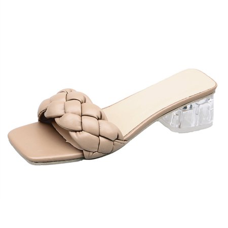 

Open Toe Sandals with Square Toe Braided Heeled Sandals Lightweight for Summer