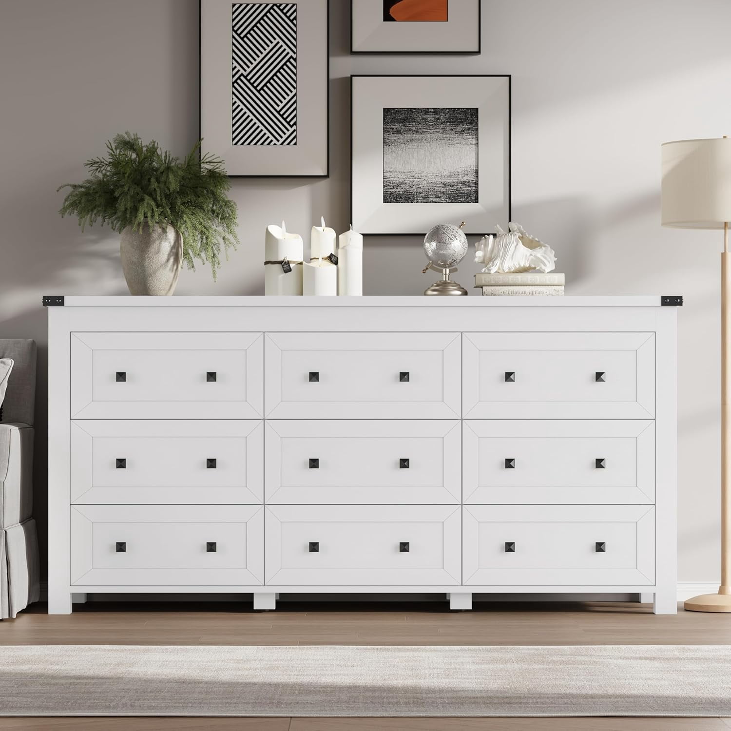 9-Drawer Dresser for Bedroom, Modern Wide Chest of Drawers, Wooden Storage Organizer for Closet, Living Room, Entryway, Home Office, Dresser with Ample Storage