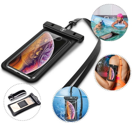 Njjex Floating Waterproof Case, Floating Black Waterproof Phone Pouch TPU Dry Case w/Lanyard & Armband fit for Apple iPhone XR XS Max XS X 8 Plus 7 Plus 6S Plus 6 Plus 8 7 6 6S 5S SE 5 (Best Armband For Iphone 5c)