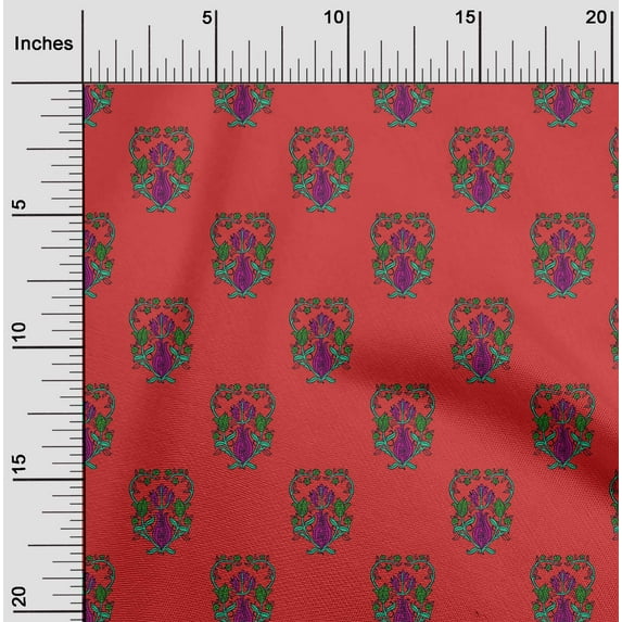 oneOone Cotton Jersey Light Red Fabric Leaves & Floral Block Sewing Material Print Fabric By The Yard 58 Inch Wide