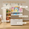 thumbnail image 3 of Kids Bookshelf and Toy Storage Organizer w/ Bench & Telescopic Book Holder, Reading Nook for Playroom, Bedroom, 3 of 8