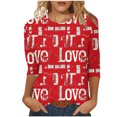 thumbnail image 1 of FMFYFH T-Shirts Grande Taille de la Saint-Valentin pour Femmes Manches 3/4 Col Ras du Cou T-Shirts Basiques T-Shirts Décontractés Mode T-Shirts de Travail Business Haut, 1 of 5