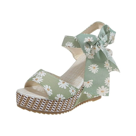 

Bohemian Sandals Open Toe Espadrille Wedge Platform Sandals for Women Comfortable Floral Bow-Knot Breathable Summer Lace-Up Shoes Wedges Slingback Sandals