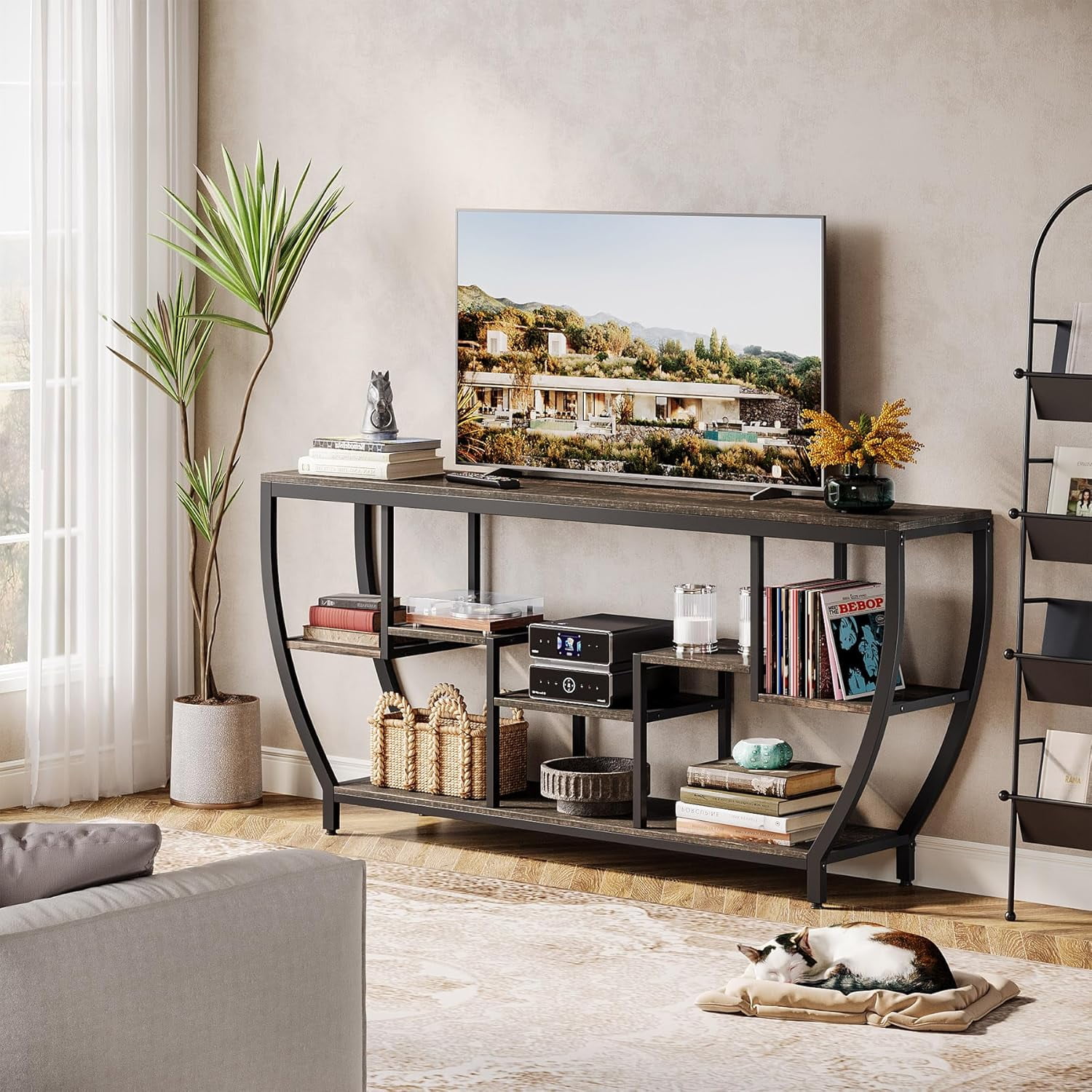 Tribesigns TV Stand for Televisions up to 80 Inches, 70.9 Inches Entertainment Center with Storage Shelves, Wood TV Media Console Table Unit for Living Room, Bedroom
