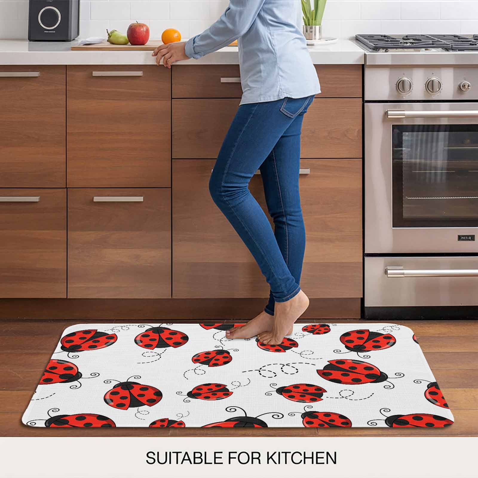 Red Ladybugs Doormat Outdoor Entrance 18"x30", Animal Themed Spring Summer Rustic Absorb Moisture Dirt Door Mats, Non-Slip Rubber Backing Floor Mats Indoor, Low-Profile Front Door Rugs