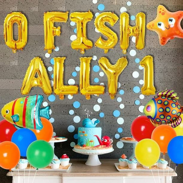 Fishing 1st Birthday Decorations Balloon Garland Arch Kit, O FISH