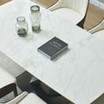 thumbnail image 2 of Montary 63 inch Engineered Stone Kitchen Dining Table Set,Carrara White Top with Black Solid Carbon Steel Base, 2 of 10