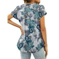 thumbnail image 5 of Nlife Women Print V Neck Buttons Short Sleeve Curved Hem T-Shirt, 5 of 5