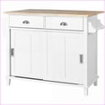 thumbnail image 5 of Kitchen Island Cart with Rubber Wood Drop-Leaf, Sliding Barn Door, Locking Wheels & Storage | White | MDF, 5 of 26