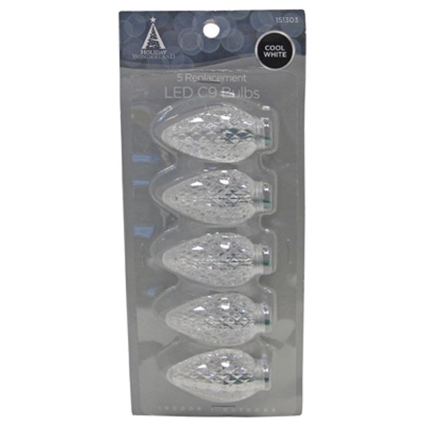 Christmas Lights Led Replacement Bulb, C9, Cool White, 5 PK., Noma