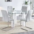 thumbnail image 3 of Sumdeal Modern 4-Piece Dining Room Table Sets: 40" Round Tempered Glass Table with 4 PU Leather Upholstered Chairs,1 Table and 4 Chairs, 3 of 10