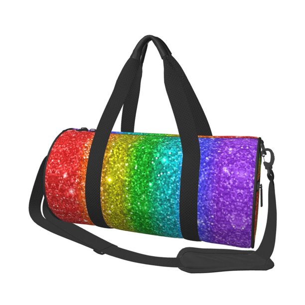 Fotbe Glitter Rainbow Bolsa Deportiva de Lona Plegable con Estampado, Bolsa de Gimnasio con Bolsillo Seco/Húmedo, Bolsa de Viaje Ultraligera de Gran Capacidad