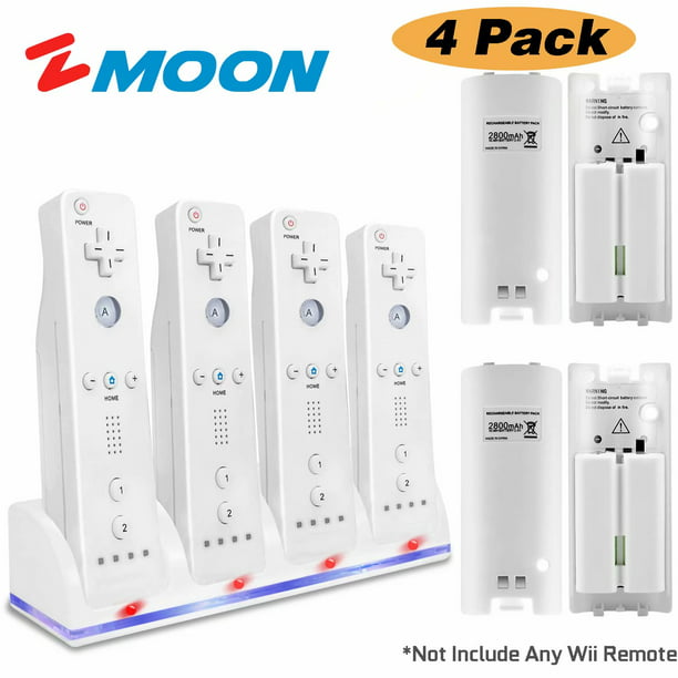 ficción Tentación Astrolabio Wii Remote Controller Charger, 4 in 1 Wii Charging Dock Station with 4PCS  2800mAh Rechargeable Batteries for Wii/ Wii U Controller - White -  Walmart.com
