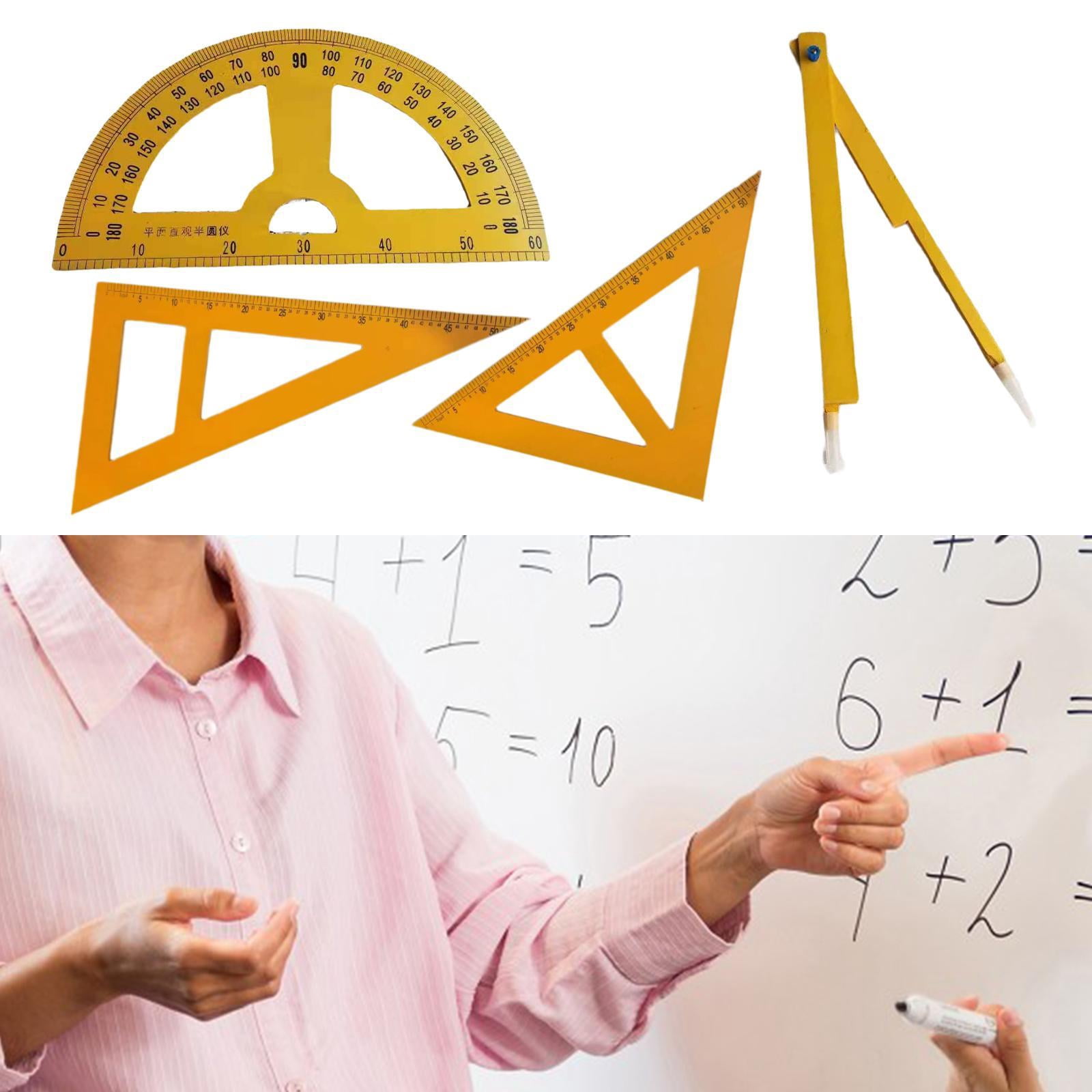 Fancyes 4x Whiteboard Geometry Set,Math Geometry Equipment,Protractor Ruler,Compass Drawing Math Geometry Tool for Engineering,School without handle