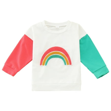 

JDEFEG Toddlers Autumn Toddler Kids Baby Girls Boys Sweatshirt Tops Color Patchwork Long Sleeve Rainbow Printed Pullover Outwear Boys Sweater 4T Cotton Spandex White 90