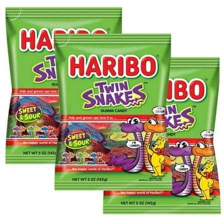 Haribo Twin Snakes, 5oz Gummy Bag (3 Pack)